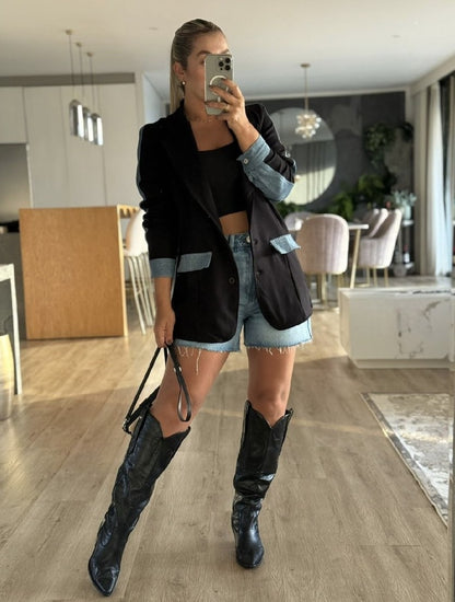 Blazer Denim Dos Tonos
