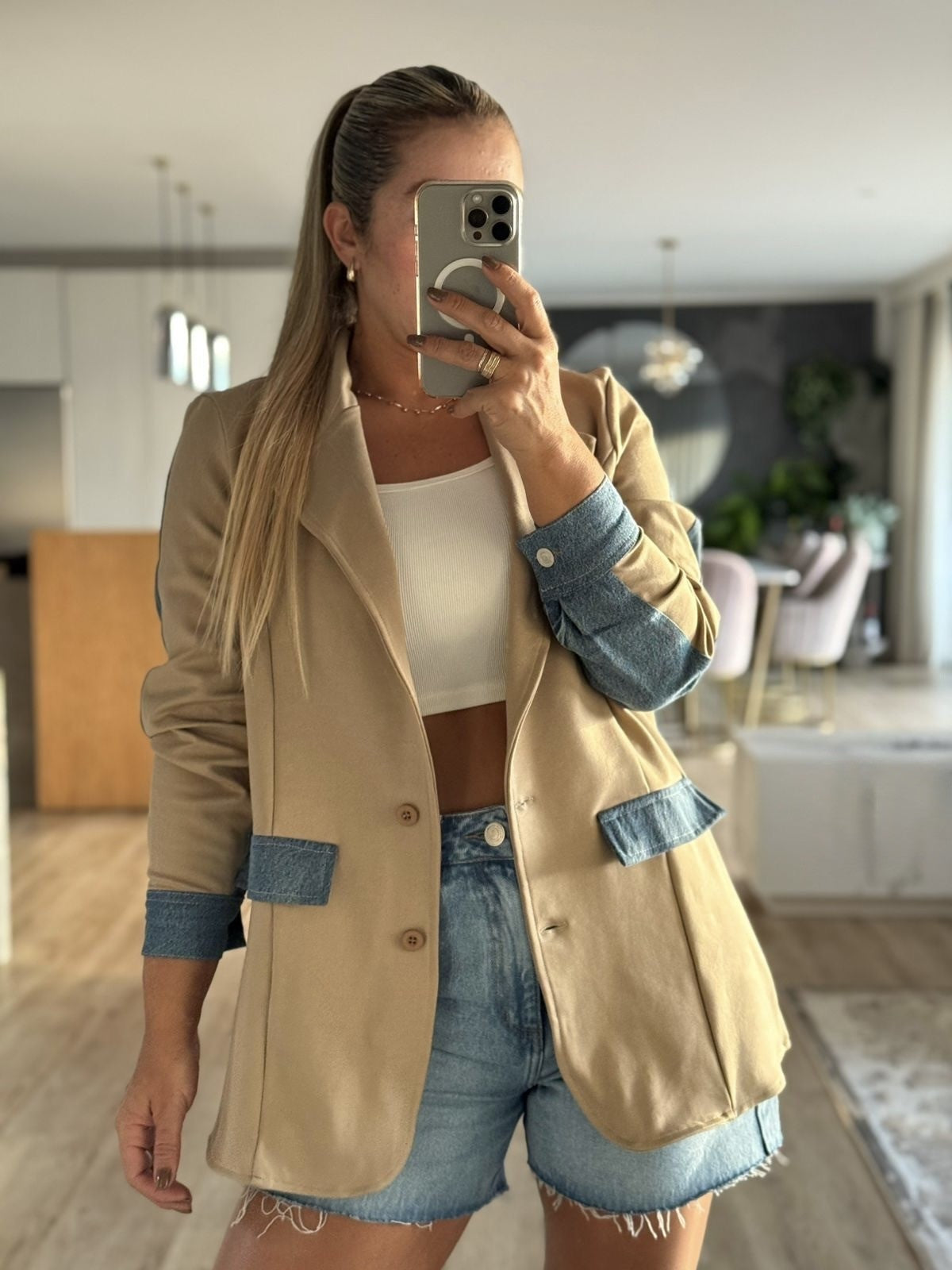 Blazer Denim Dos Tonos